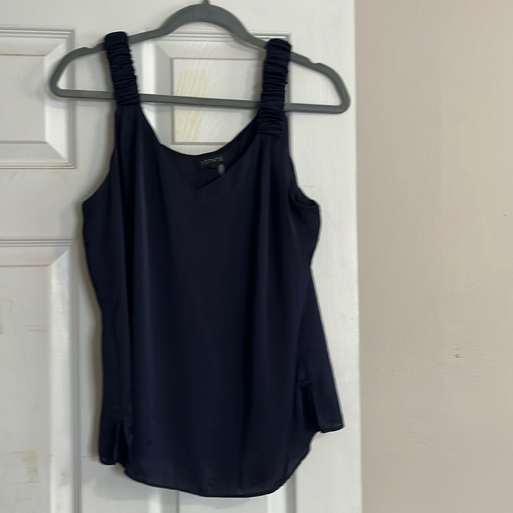 1 State satin like blue tank top w/ side slit- L